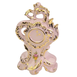 77807 KARLOVY VARY RÓŻOWA PORCELANA FIGURKA PRZEDSTAWIAJĄCA ZEGAR KOMINKOWY (2).jpg