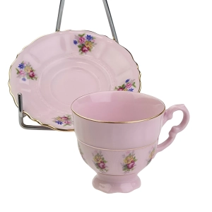 77806 LEANDER FILIŻANKA MOKKA ZE SPODKIEM Z RÓŻOWEJ PORCELANY FASON SONATA KOLOROWE KWIATUSZKI (4).jpg