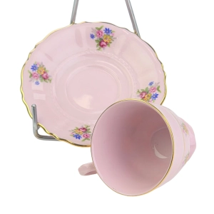 77806 LEANDER FILIŻANKA MOKKA ZE SPODKIEM Z RÓŻOWEJ PORCELANY FASON SONATA KOLOROWE KWIATUSZKI (6).jpg