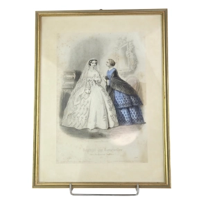 LE JOURNAL DES DAMES... STARA RYCINA Z MODĄ ZA SZYBĄ W RAMIE 1857 rok