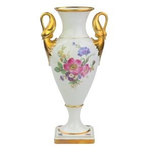 ALKA KUNST CUDOWNY WAZON AMFORA Z ŁABĘDZIAMI W KWIATY 28,5 cm