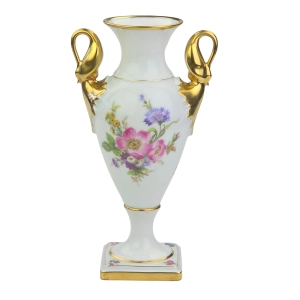 ALKA KUNST CUDOWNY WAZON AMFORA Z ŁABĘDZIAMI W KWIATY 23,7 cm