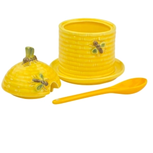78004 GOEBEL CERAMICZNY ŻÓŁTY POJEMNIK NA MIÓD W KSZTAŁCIE ULA Z PSZCZÓŁKAMI Z ŁYŻECZKĄ (7).jpg