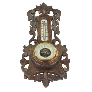 78408 MAISON BRAGA ŚLICZNY DREWNIANY RZEŹBIONY BAROMETR Z TERMOMETREM (2).jpg