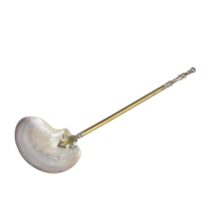 78616 RZADKA ZABYTKOWA ŁYŻKA ŁOPATKA SERWINGOWA Z MUSZLĄ I PLATEROWANYM TRZONKIEM (1).jpg