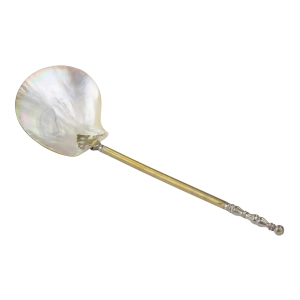 78616 RZADKA ZABYTKOWA ŁYŻKA ŁOPATKA SERWINGOWA Z MUSZLĄ I PLATEROWANYM TRZONKIEM (2).jpg