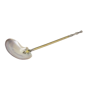 78616 RZADKA ZABYTKOWA ŁYŻKA ŁOPATKA SERWINGOWA Z MUSZLĄ I PLATEROWANYM TRZONKIEM (3).jpg