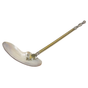78616 RZADKA ZABYTKOWA ŁYŻKA ŁOPATKA SERWINGOWA Z MUSZLĄ I PLATEROWANYM TRZONKIEM (4).jpg