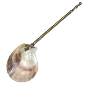 78616 RZADKA ZABYTKOWA ŁYŻKA ŁOPATKA SERWINGOWA Z MUSZLĄ I PLATEROWANYM TRZONKIEM (6).jpg