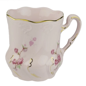 CHODOV CUDOWNY KUBEK Z RÓŻOWEJ PORCELANY ROŚLINNE RELIEFY