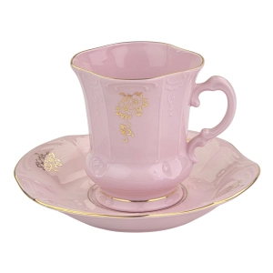 78741 BOHEMIA FILIŻANKA ZE SPODKIEM Z RÓŻOWEJ PORCELANY CUDEŃKO Z RELIEFAMI (1).jpg