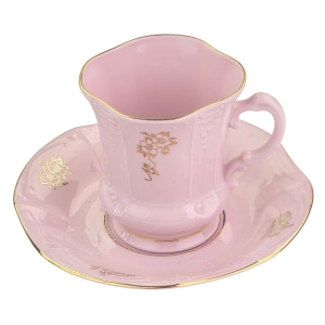 78741 BOHEMIA FILIŻANKA ZE SPODKIEM Z RÓŻOWEJ PORCELANY CUDEŃKO Z RELIEFAMI (2).jpg