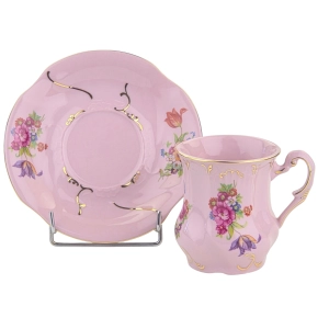 78742 LEANDER ADRIANA FILIŻANKA ZE SPODKIEM RÓŻOWA PORCELANA KOLOROWE KWIATY (6).jpg