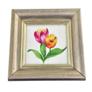 VON SCHIERHOLZ PLAUE TULIPANY RĘCZNIE MALOWANY PORCELANOWY OBRAZEK