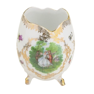 PORCELANOWE JAJKO NA NÓŻKACH WAZON POJEMNIK ZE SCENKĄ TYPU FRAGONARD