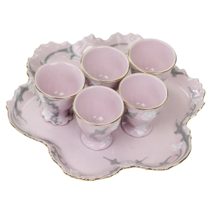 CHODOV RENATA TACA I 5 KIELISZKÓW DO SERWOWANIA JAJ RÓŻOWA PORCELANA