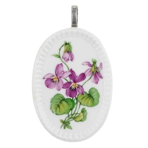 PORCELANOWY WISIOR RĘCZNIE MALOWANE FIOŁKI FIOŁECZKI SYGNOWANY