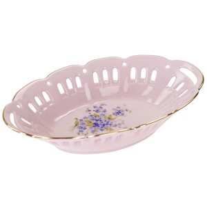 PIRKENHAMMER AŻUROWY KOSZYCZEK Z RÓŻOWEJ PORCELANY W NIEZAPOMINAJKI