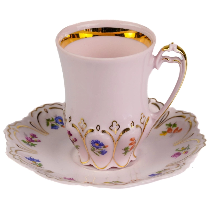 44007 CHODOV FILIŻANKA ZE SPODKIEM Z RÓŻOWEJ PORCELANY DROBNE KWIATECZKI (1).jpg