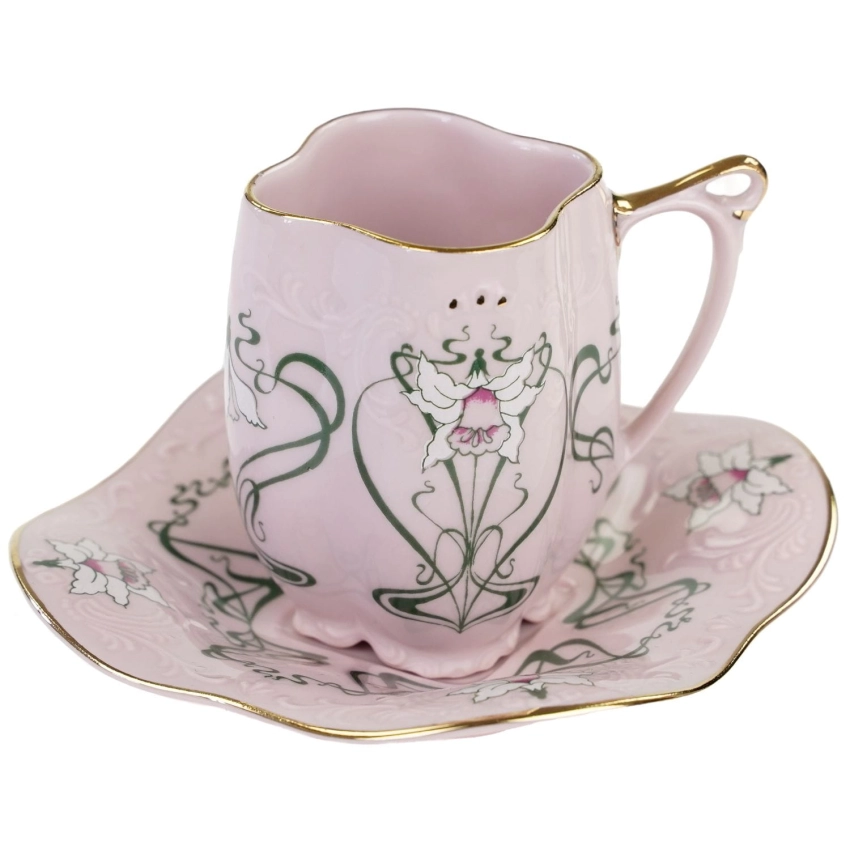 49067 CHODOV FILIŻANKA ZE SPODKIEM Z RÓŻOWEJ PORCELANY CUDEŃKO Z RELIEFAMI FASON REGINA (1).jpg