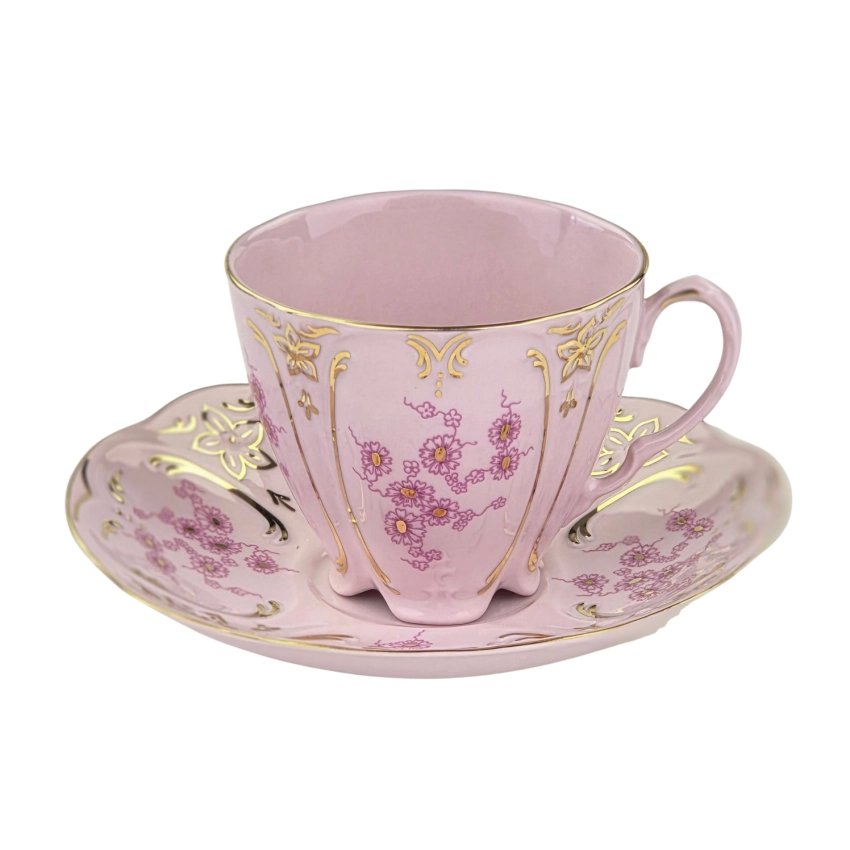 79067 CHODOV ŚLICZNA FILIŻANKA ZE SPODKIEM Z RÓŻOWEJ PORCELANY RÓŻOWE KWIATECZKI (1).jpg