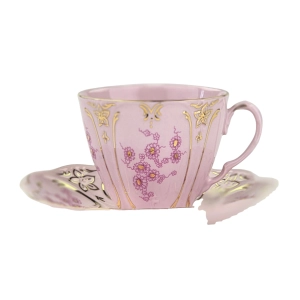 79067 CHODOV ŚLICZNA FILIŻANKA ZE SPODKIEM Z RÓŻOWEJ PORCELANY RÓŻOWE KWIATECZKI (2).jpg