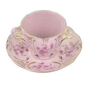 79067 CHODOV ŚLICZNA FILIŻANKA ZE SPODKIEM Z RÓŻOWEJ PORCELANY RÓŻOWE KWIATECZKI (6).jpg