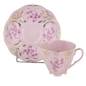 79067 CHODOV ŚLICZNA FILIŻANKA ZE SPODKIEM Z RÓŻOWEJ PORCELANY RÓŻOWE KWIATECZKI (7).jpg