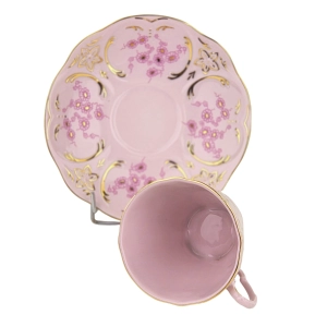 79067 CHODOV ŚLICZNA FILIŻANKA ZE SPODKIEM Z RÓŻOWEJ PORCELANY RÓŻOWE KWIATECZKI (8).jpg