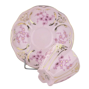 79067 CHODOV ŚLICZNA FILIŻANKA ZE SPODKIEM Z RÓŻOWEJ PORCELANY RÓŻOWE KWIATECZKI (9).jpg