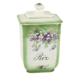 SECESJA KONWALIE I FIOŁKI CERAMICZNY POJEMNIK KUCHENNY NA RYŻ FRANCJA