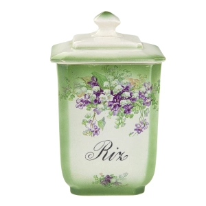 79186 SECESJA KONWALIE I FIOŁKI CERAMICZNY POJEMNIK KUCHENNY NA RYŻ FRANCJA (2).jpg