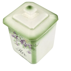 79186 SECESJA KONWALIE I FIOŁKI CERAMICZNY POJEMNIK KUCHENNY NA RYŻ FRANCJA (6).jpg