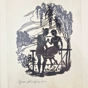 79361 WYCINANKA KONTUROWA L. GÜTZLAFF ROMANTYCZNA SCENKA W CZARNEJ RAMIE ZE SZKŁEM (3).jpg