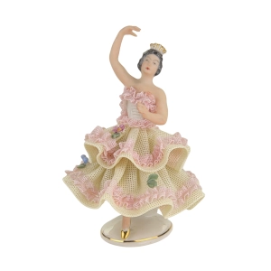 SANDISELL HÖFFNER & CO DRESDEN ŚLICZNA FIGURKA BALETNICY W KRYNOLINACH