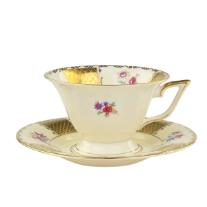 79402 ROSENTHAL KRONACH KOŚĆ SŁONIOWA KWIATY I ZŁOCENIA FILIŻANKA ZE SPODKIEM (2).jpg