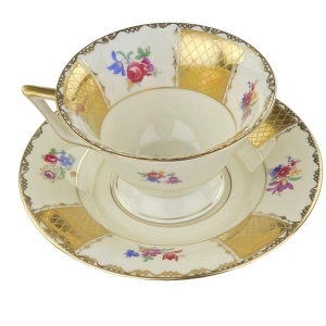 79402 ROSENTHAL KRONACH KOŚĆ SŁONIOWA KWIATY I ZŁOCENIA FILIŻANKA ZE SPODKIEM (3).jpg