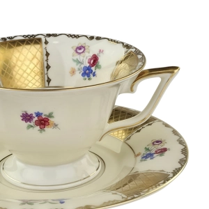 79402 ROSENTHAL KRONACH KOŚĆ SŁONIOWA KWIATY I ZŁOCENIA FILIŻANKA ZE SPODKIEM (5).jpg