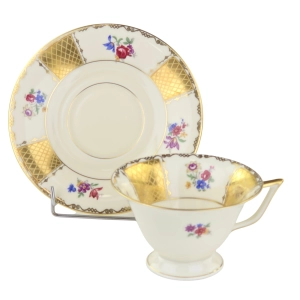 79402 ROSENTHAL KRONACH KOŚĆ SŁONIOWA KWIATY I ZŁOCENIA FILIŻANKA ZE SPODKIEM (6).jpg