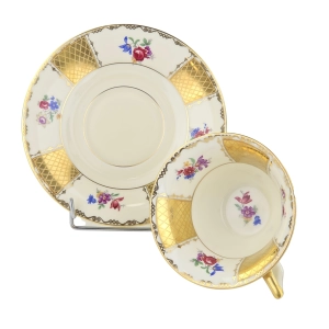 79402 ROSENTHAL KRONACH KOŚĆ SŁONIOWA KWIATY I ZŁOCENIA FILIŻANKA ZE SPODKIEM (7).jpg