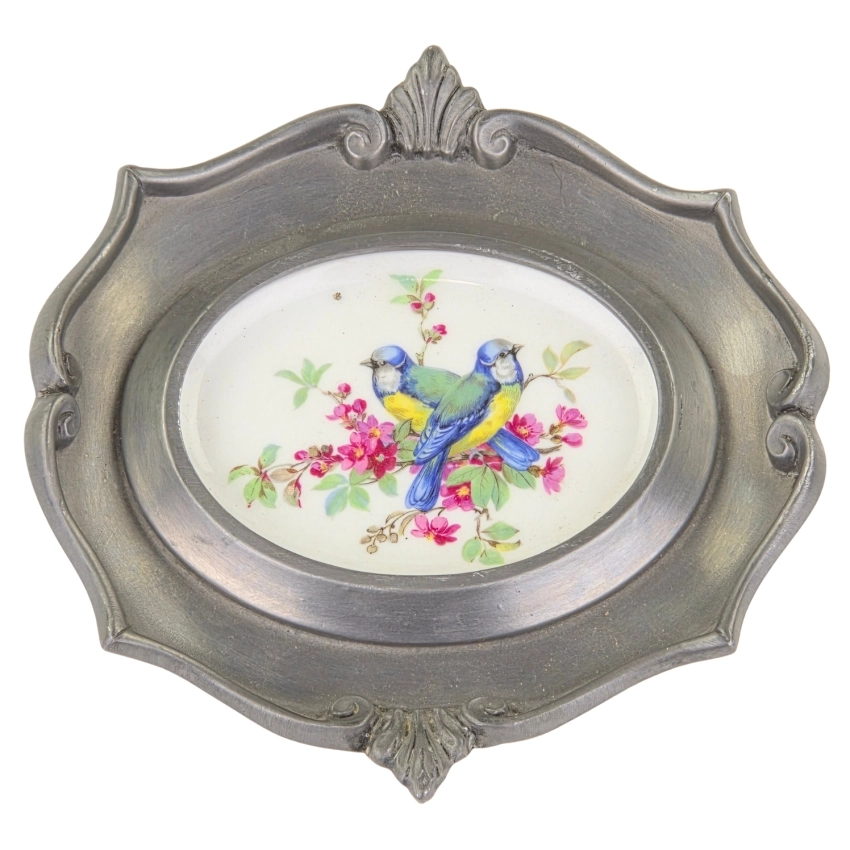 79417 SCHWARZENHAMMER PTASZKI NA PORCELANIE W CYNOWEJ RAMIE MODRASZKI ZWYCZAJNE (1).jpg