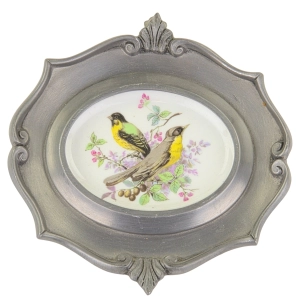 SCHWARZENHAMMER PTASZKI NA PORCELANIE W CYNOWEJ RAMIE CZYŻYKI