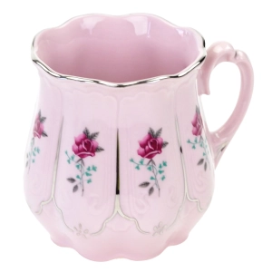 CHODOV KUBEK HANKA Z RÓŻOWEJ PORCELANY KWIATY I SREBRZENIEM