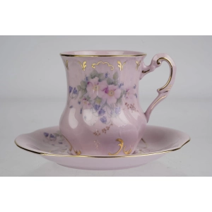42985 LEANDER FILIŻANKA ZE SPODKIEM RÓŻOWA PORCELANA DZIKIE RÓŻE I DZWONECZKI (2).jpg