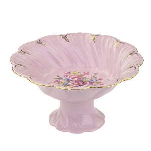 LEANDER FELICJA GŁĘBSZA PATERKA NA NÓŻCE NA CZEKOLADKI Z RÓŻOWEJ PORCELANY KOLOROWE KWIATKI