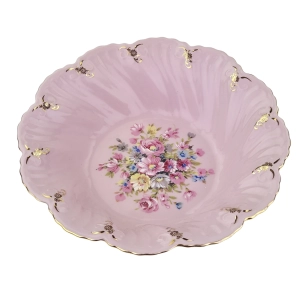 79599 LEANDER FELICJA GŁĘBSZA PATERKA NA NÓŻCE NA CZEKOLADKI Z RÓŻOWEJ PORCELANY KOLOROWE KWIATKI (3).jpg