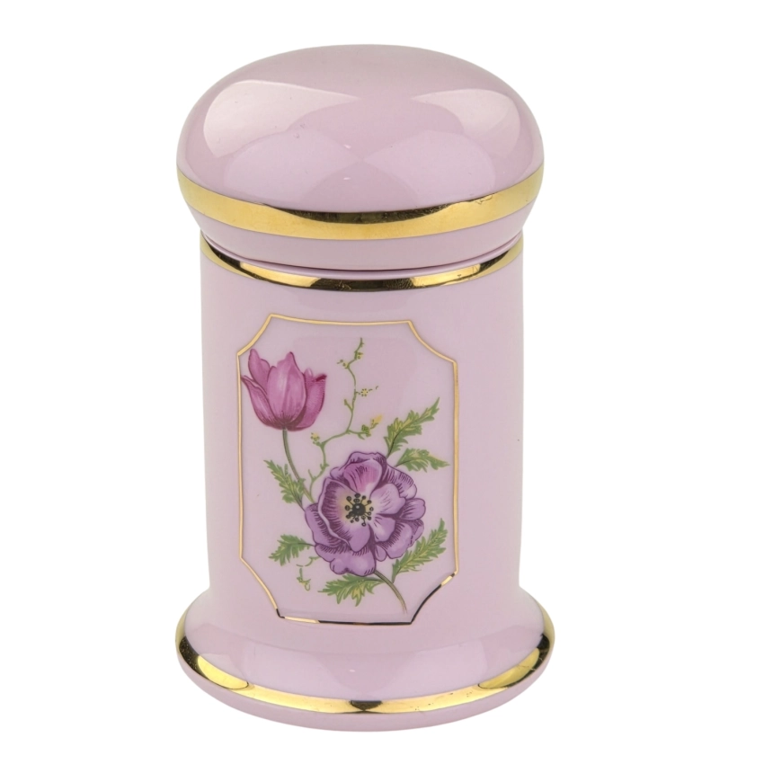 79603 STRUŽNA POJEMNIK Z RÓŻOWEJ PORCELANY JAK APTECZNY SŁÓJ MAKI ANEMONY (1).jpg