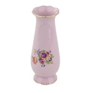 79605 LEANDER ŚLICZNY WAZON Z RÓŻOWEJ PORCELANY BUKIET KOLOROWYCH KWIATÓW (2).jpg