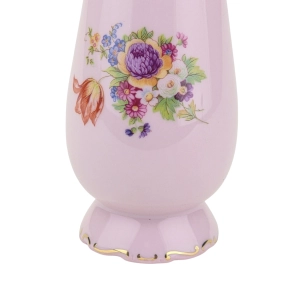 79605 LEANDER ŚLICZNY WAZON Z RÓŻOWEJ PORCELANY BUKIET KOLOROWYCH KWIATÓW (7).jpg