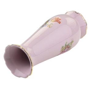 79605 LEANDER ŚLICZNY WAZON Z RÓŻOWEJ PORCELANY BUKIET KOLOROWYCH KWIATÓW (8).jpg